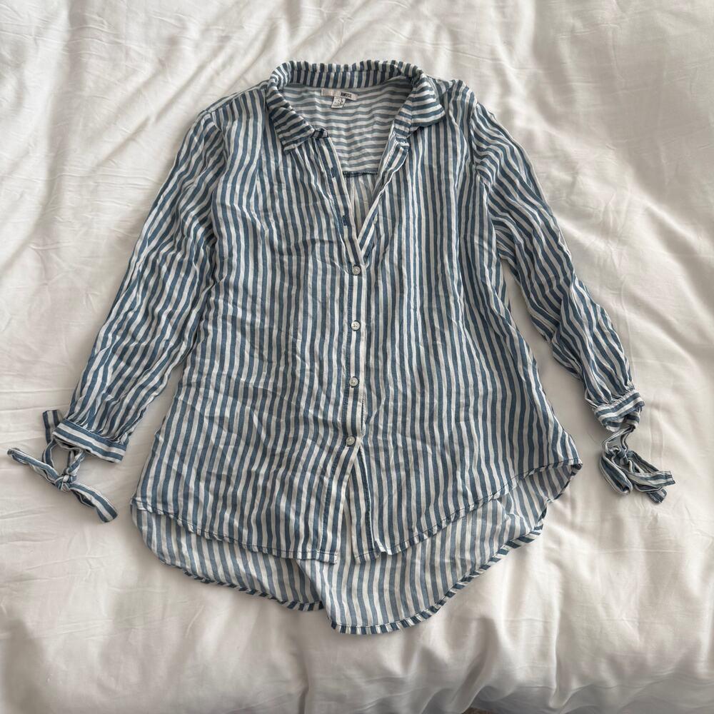 Amuse Society Blue White Striped Button Up Tunic Shirt Women’s Size S